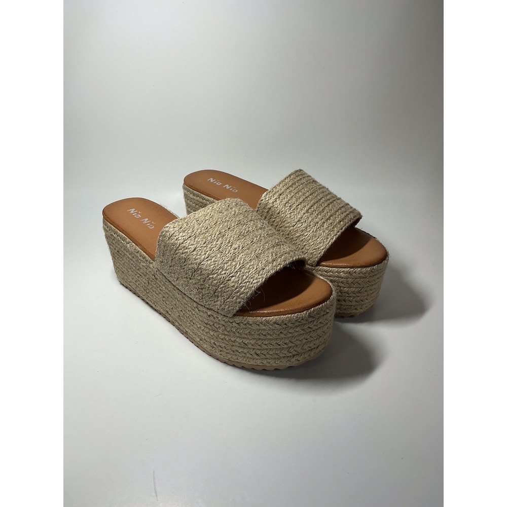Platform Espadrille Slide Sandals in Natural -